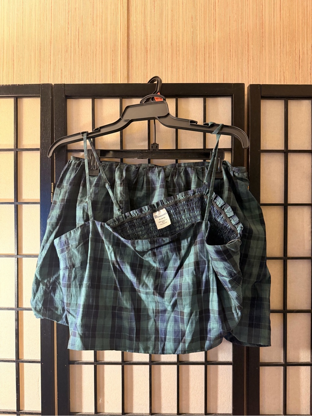 No Boundaries Green Navy Plaid Strapless Skirt Set